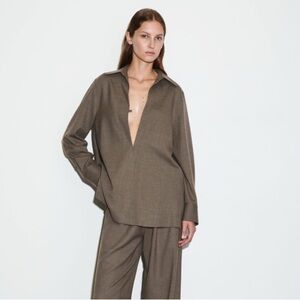 COS open-collar brown wool-blend shirt